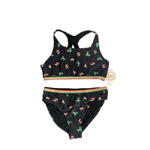 Wonder Nation Girls 2pc Swimwear Black & Palm Trees Sz 10/12